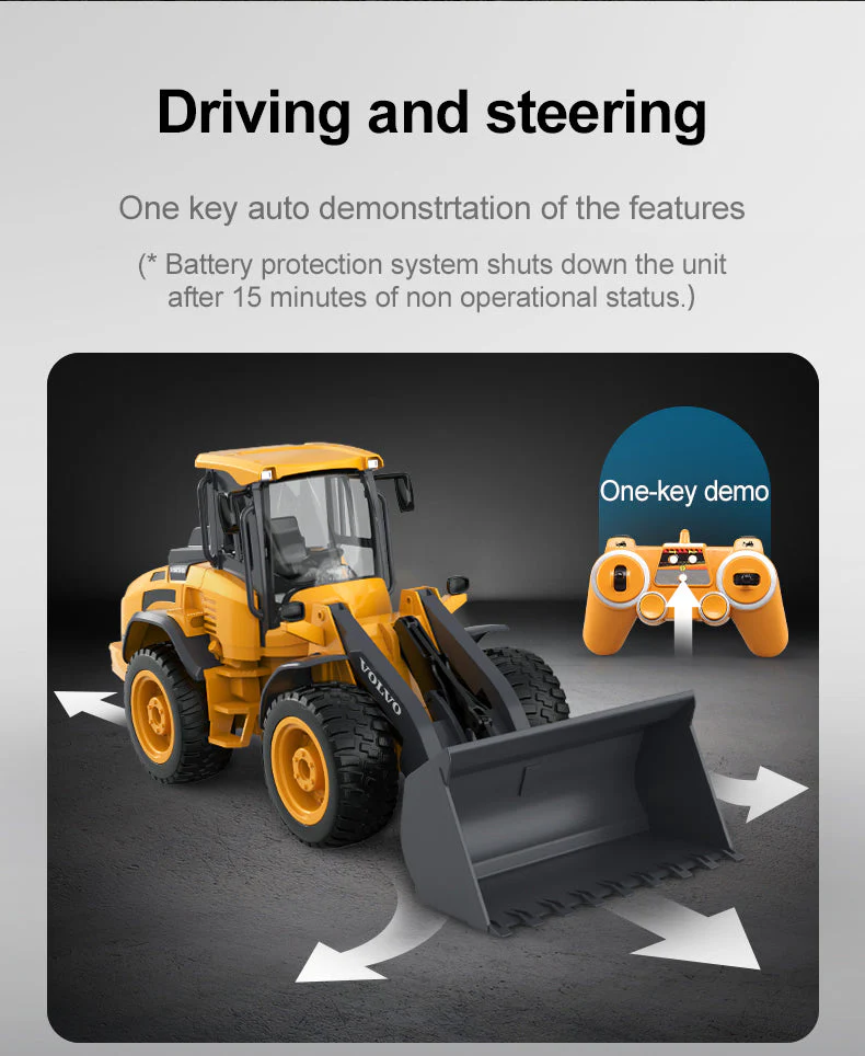 1:16 RC Volvo L50H Wheel Loader – 6 Channel Remote Control Construction Truck Toy with Lights & 4WD - Image 6