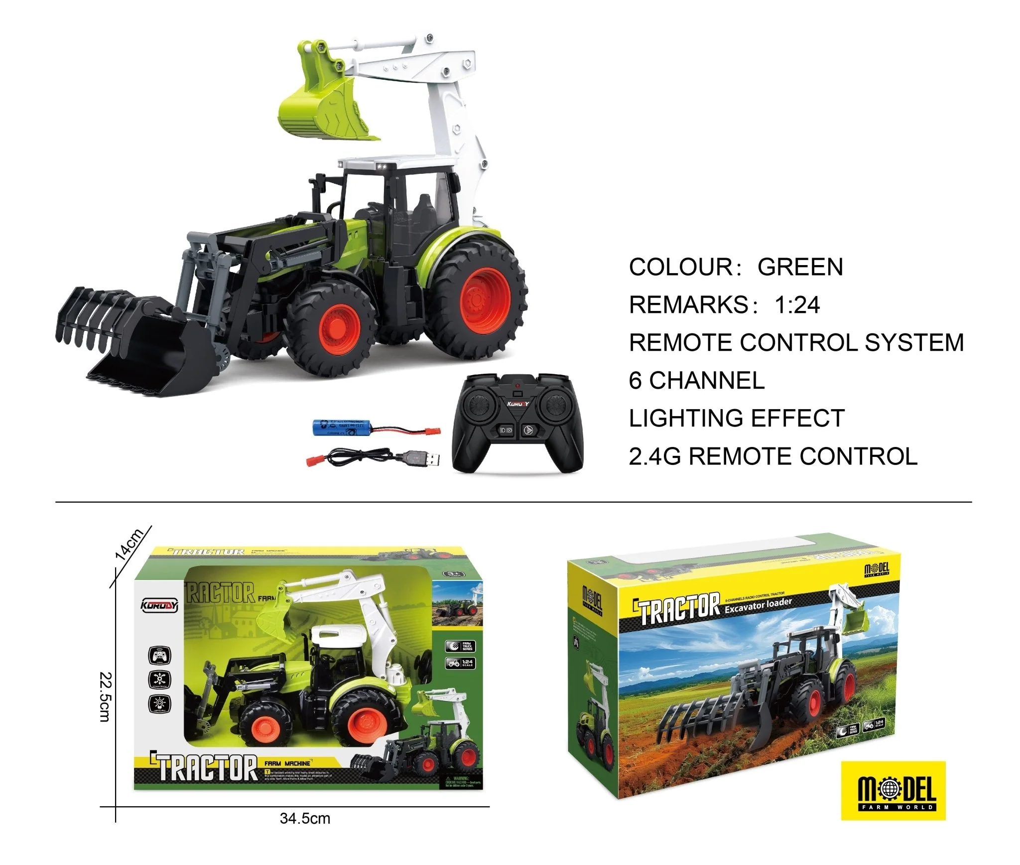 1:24 Scale 6-Channel RC Farm Truck Set – Tractor, Loader & Wagon | Durable & Realistic Play - Image 6