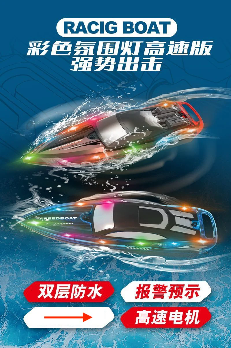 1:28 Scale 2.4G RC High-Speed Propeller Boat with Lights – 15 km/h, 1200mAh Battery, Long Range 100m – SKU 1896940S - Image 6