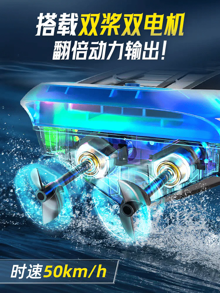 1:28 Scale 2.4G RC High-Speed Propeller Boat with Lights – 15 km/h, 1200mAh Battery, Long Range 100m – SKU 1896940S - Image 9