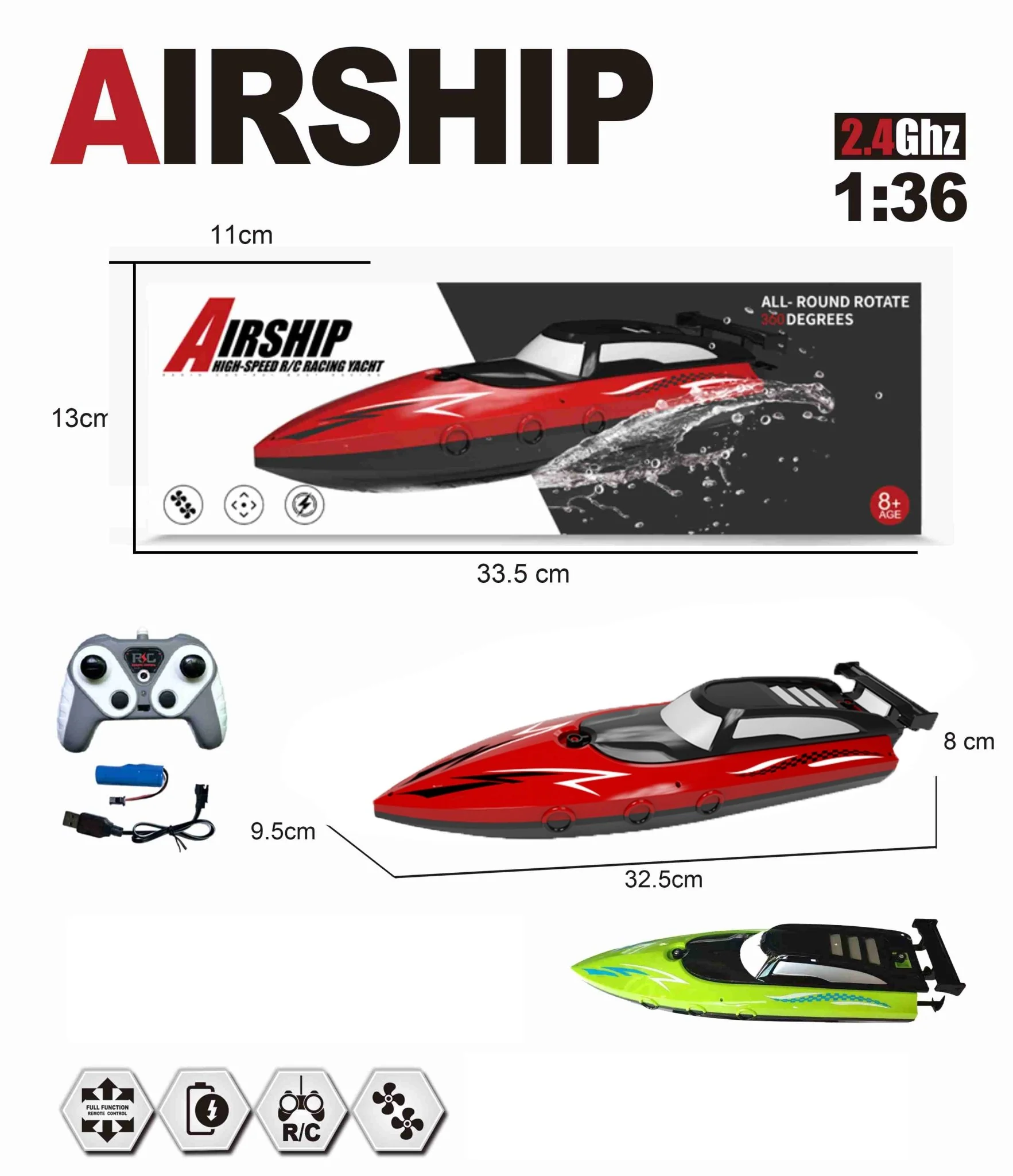 1:36 Scale 2.4G RC High-Speed Twin Propeller Boat – 8 km/h, 500mAh Battery, 25m Control Distance – SKU 1896930 - Image 30