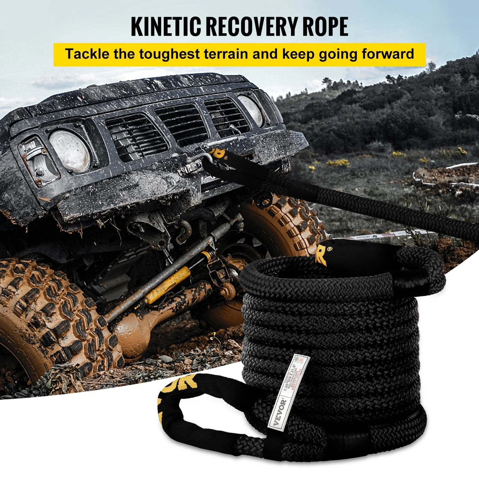 1.4" x 31.5' Heavy Duty Double Recovery Rope – 52,300 lbs Kinetic Tow Rope 523467 - Image 2