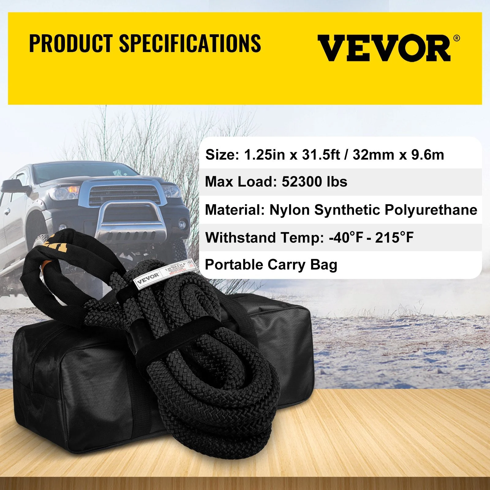 1.4" x 31.5' Heavy Duty Double Recovery Rope – 52,300 lbs Kinetic Tow Rope 523467 - Image 7