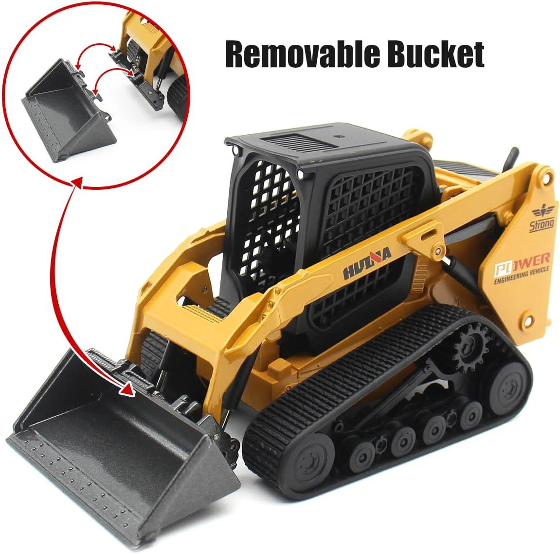 1:50 Scale Tracked Skid Steer Loader Die-Cast Toy – Construction Vehicle Model with Forklift, Shovel &amp; Grabber