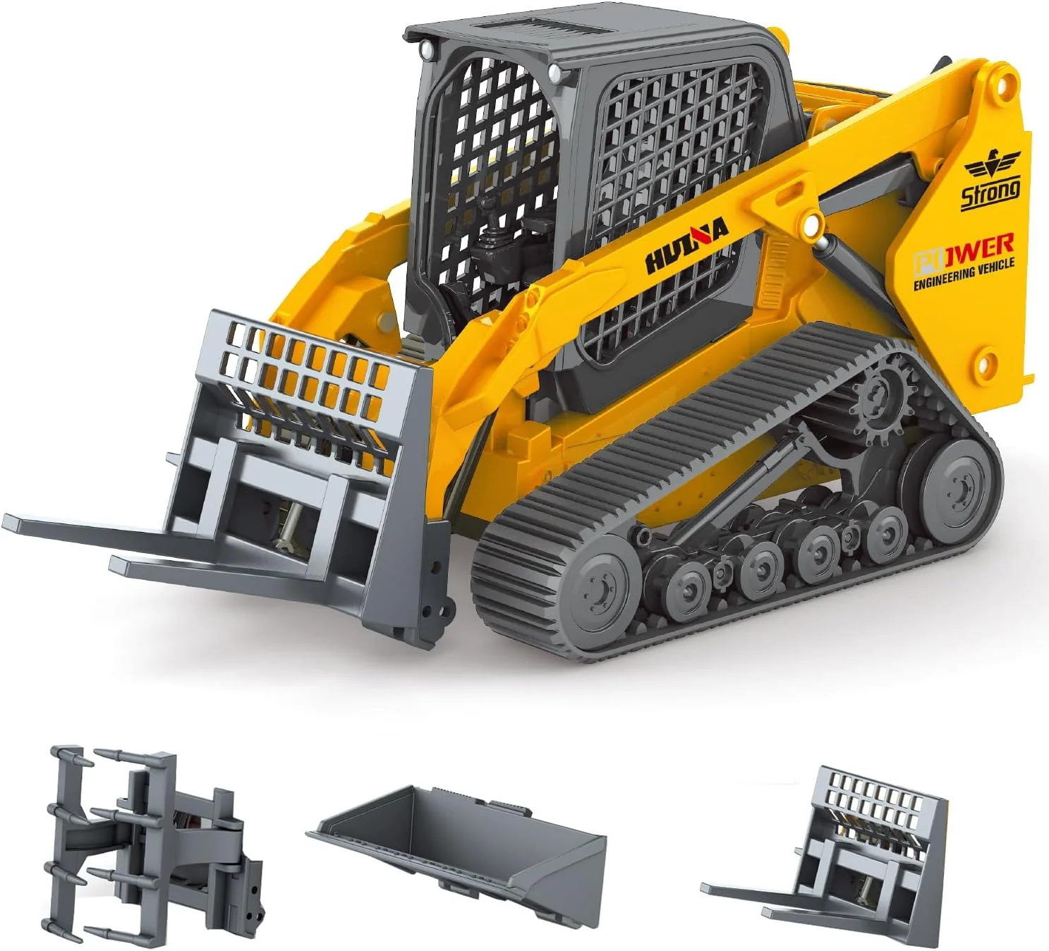 1:50 Scale Tracked Skid Steer Loader Die-Cast Toy – Construction Vehicle Model with Forklift, Shovel &amp; Grabber - Image 4
