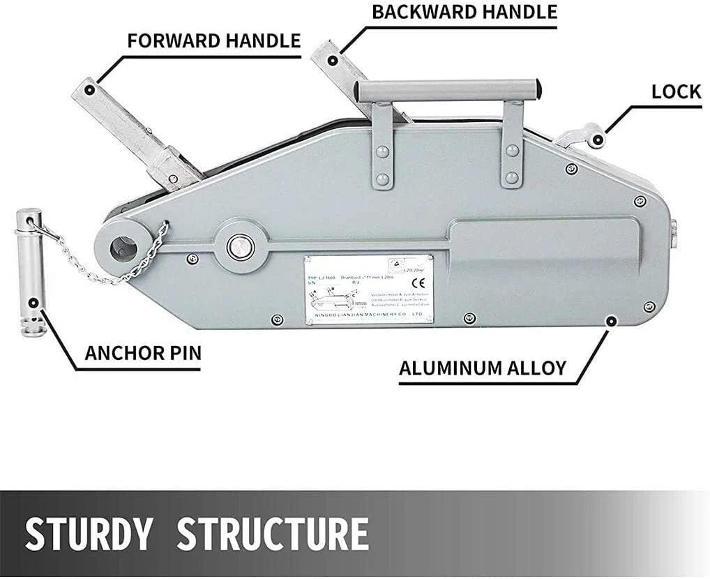 1.6 Ton Manual Wire Rope Puller 20m Heavy-Duty Lever Hoist WRP16T20 - Image 3