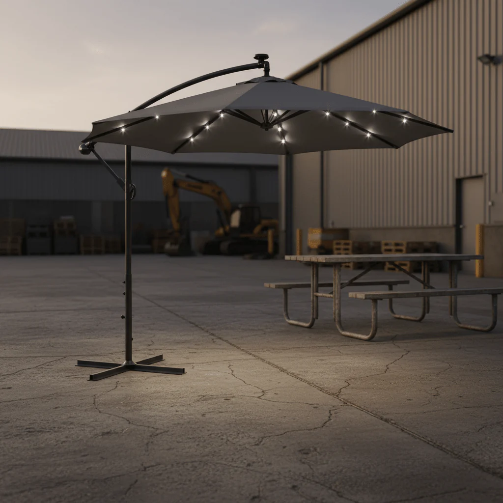 10 ft Offset Hanging Patio Umbrella with LED Lights – Gray Cantilever Outdoor Umbrella OU1083GL