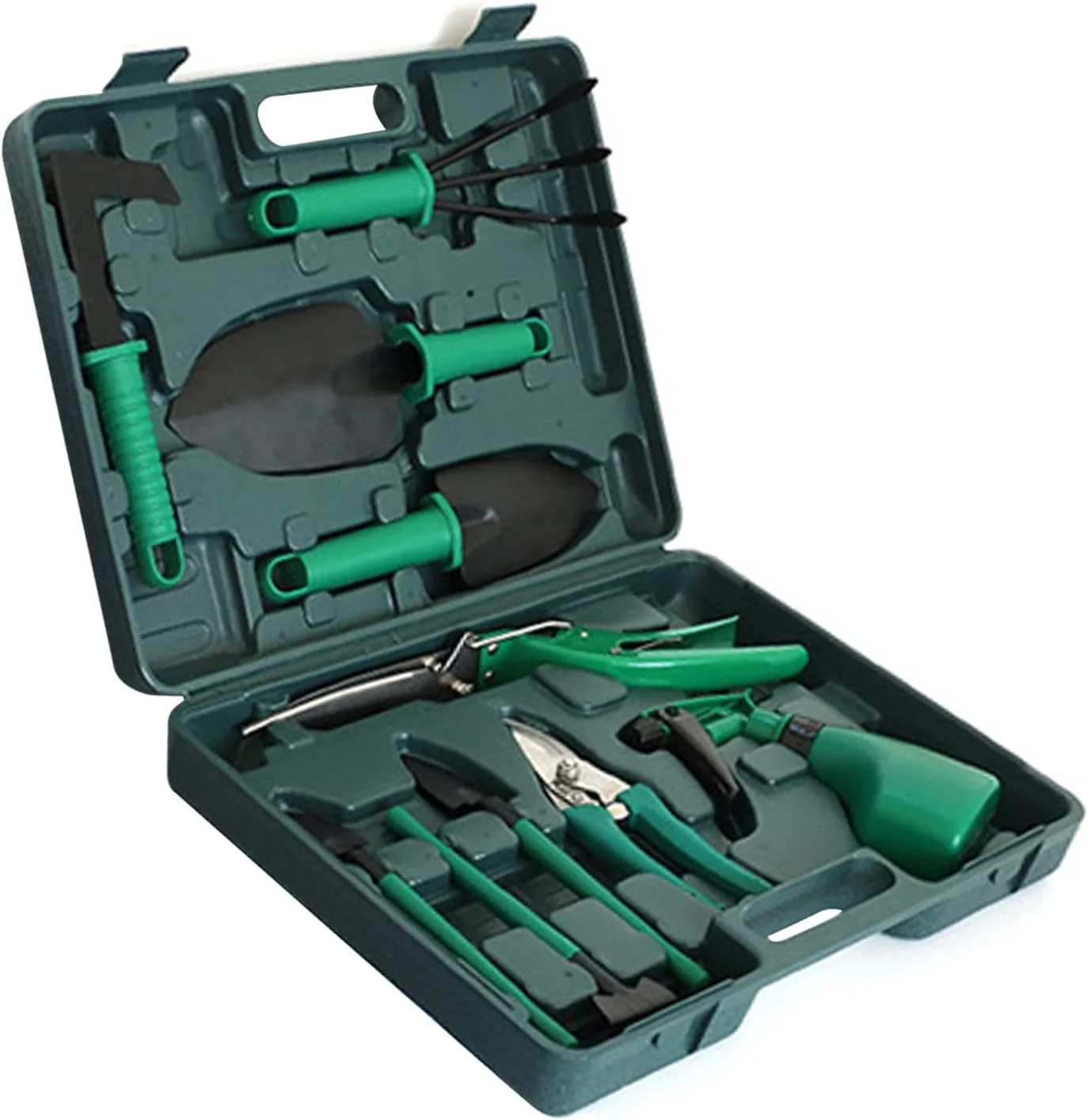 10-Piece Gardening Tools Set with Carry Case – Green Garden Hand Tool Kit GTS10