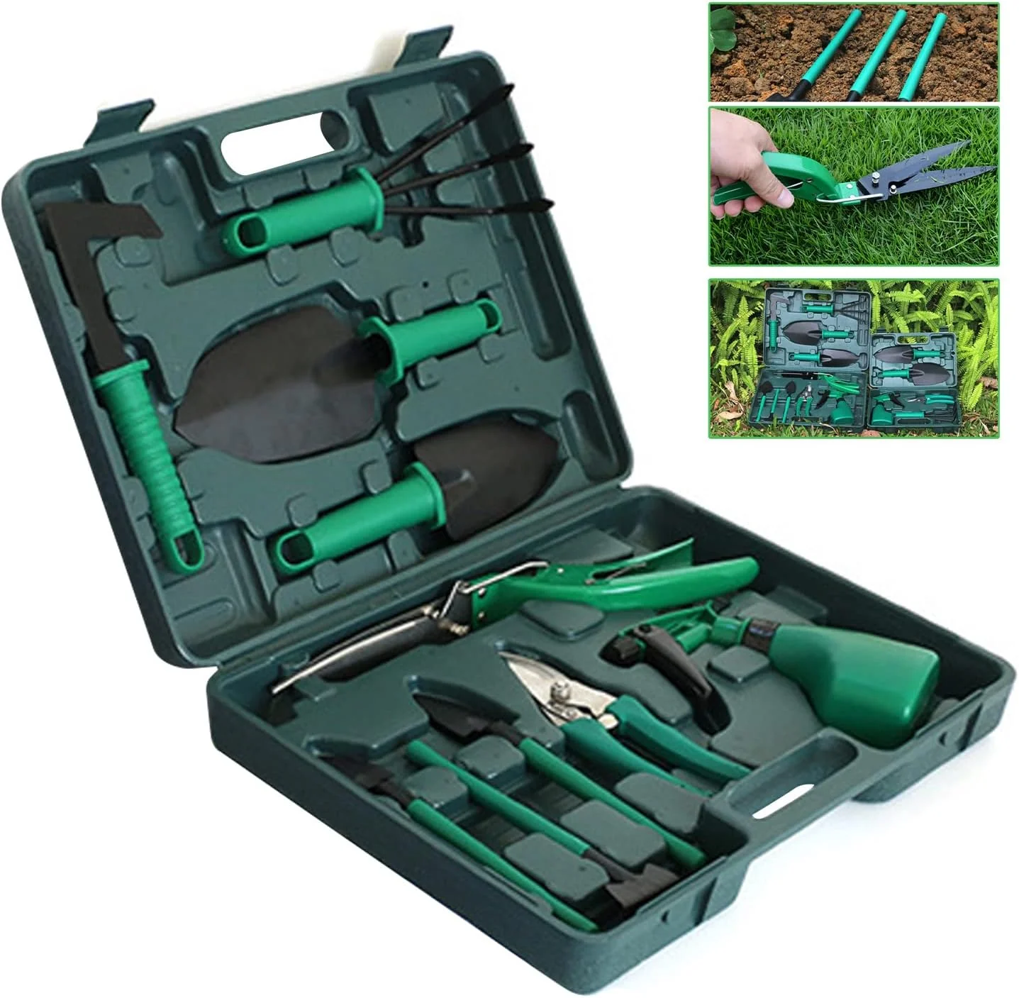 10-Piece Gardening Tools Set with Carry Case – Green Garden Hand Tool Kit GTS10 - Image 2