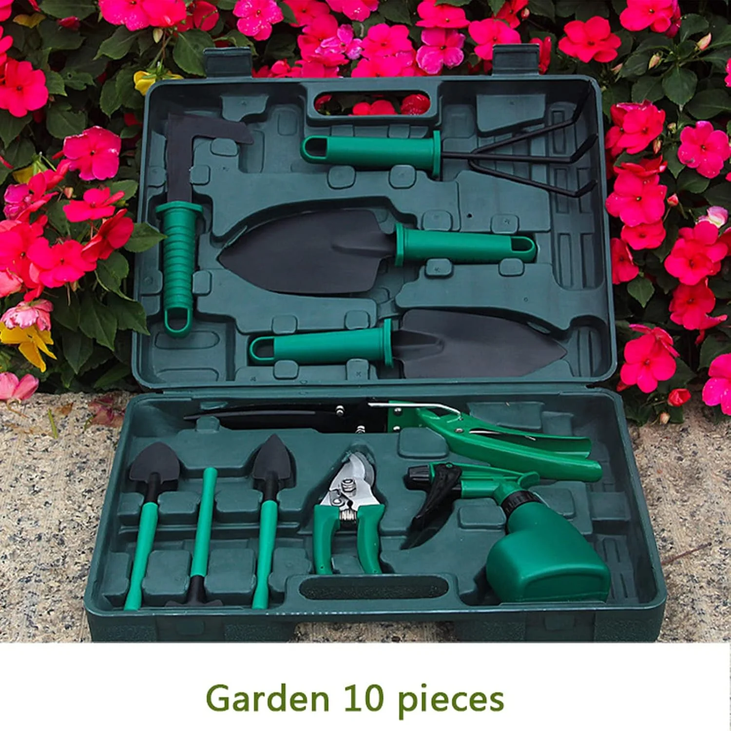 10-Piece Gardening Tools Set with Carry Case – Green Garden Hand Tool Kit GTS10 - Image 3