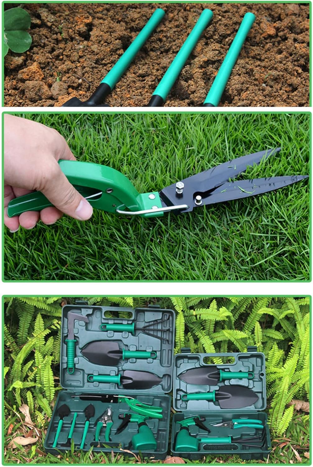 10-Piece Gardening Tools Set with Carry Case – Green Garden Hand Tool Kit GTS10 - Image 4