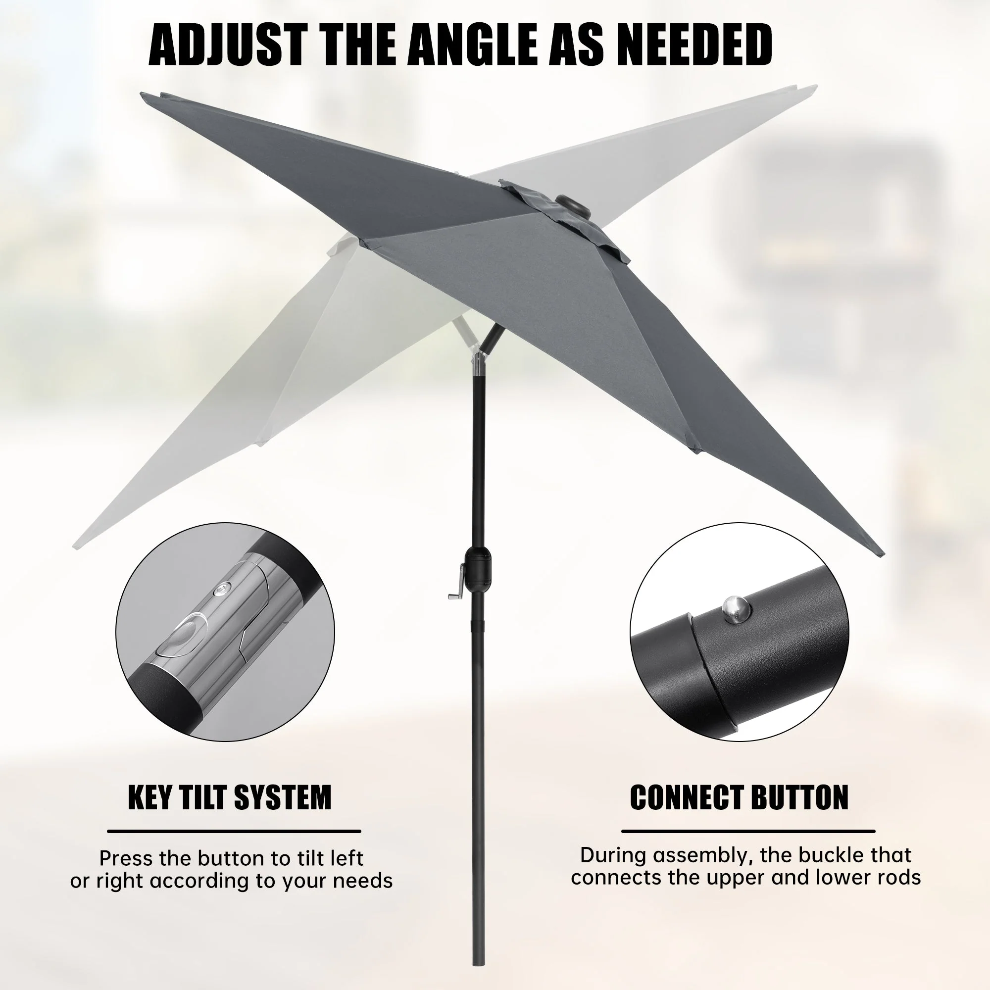 10′ Solar LED Market Patio Umbrella with Tilt & Crank 24 LED Lights - Image 3