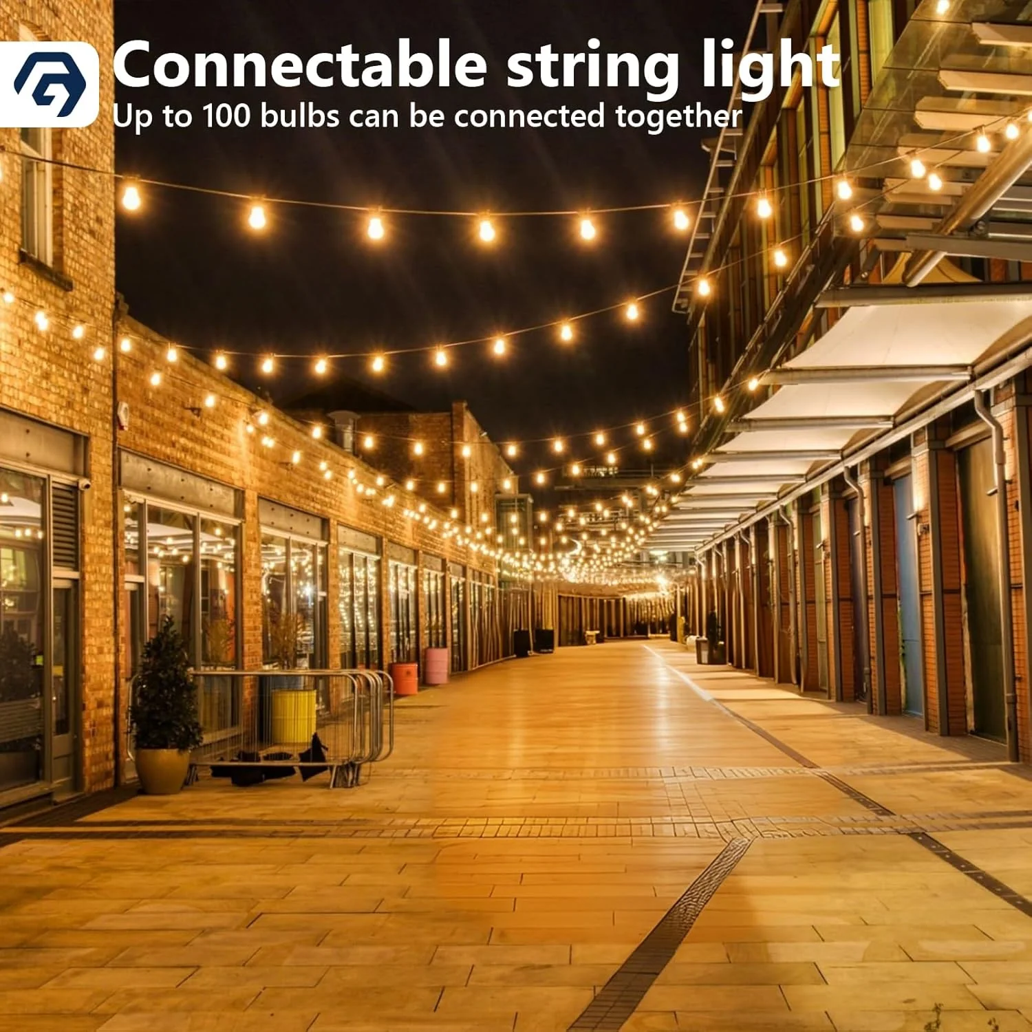 100FT Outdoor Edison String Lights – 62 ST38 Shatterproof LED Bulbs 2200K – JXED100 - Image 5