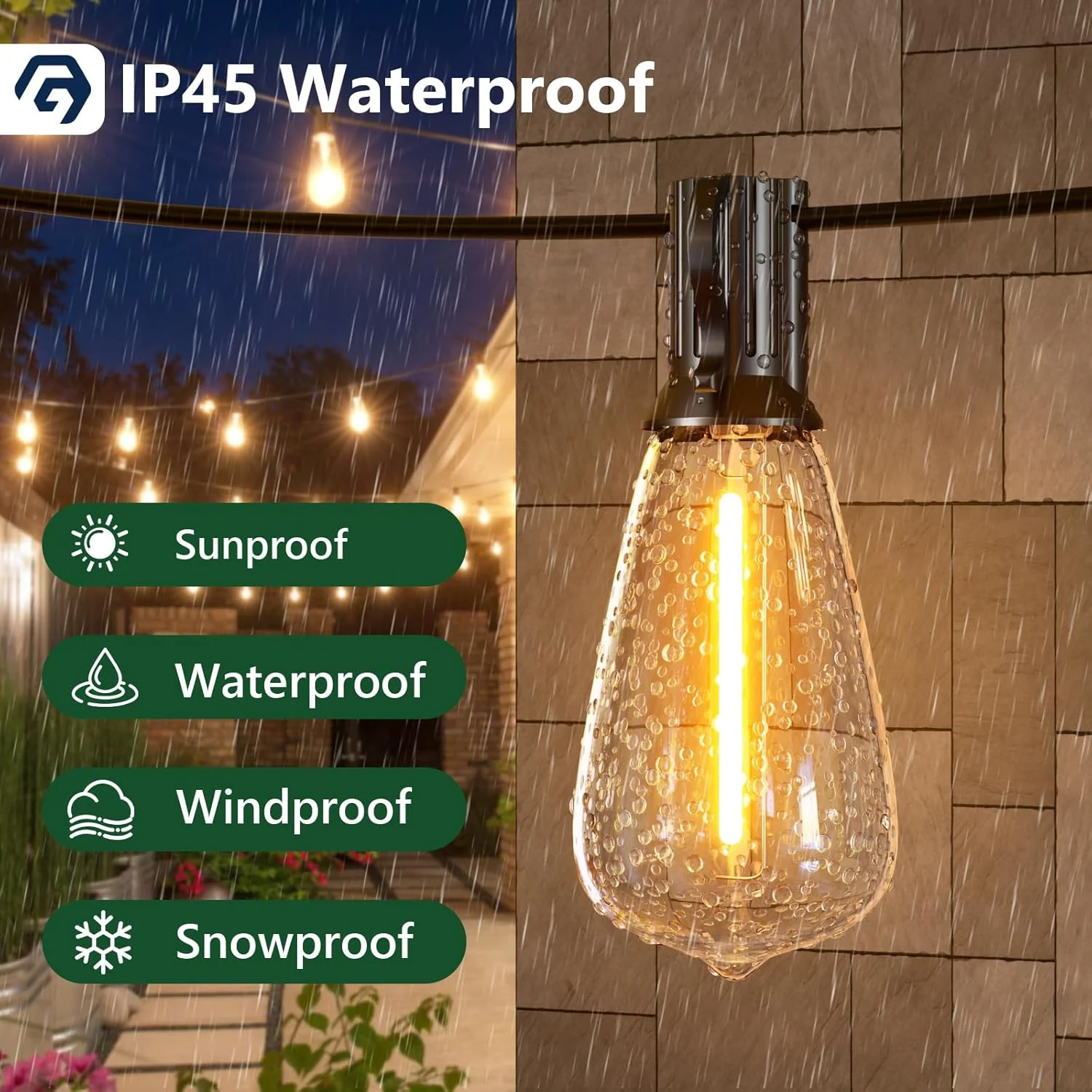 100FT Outdoor Edison String Lights – 62 ST38 Shatterproof LED Bulbs 2200K – JXED100 - Image 7