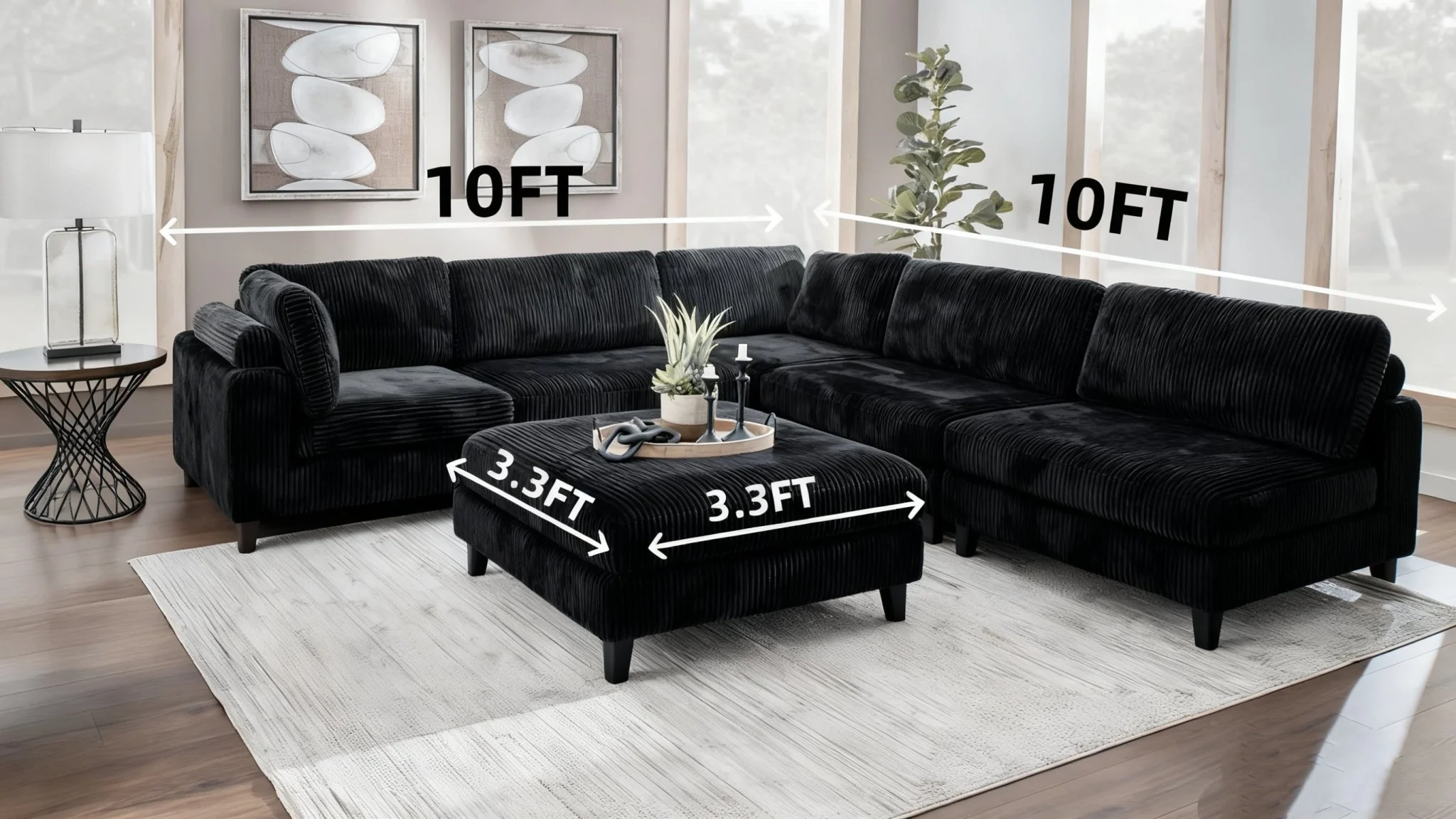 Modular 10ft Wide Corduroy Sofa – Modern Room Furniture with Plush Texture - Image 10