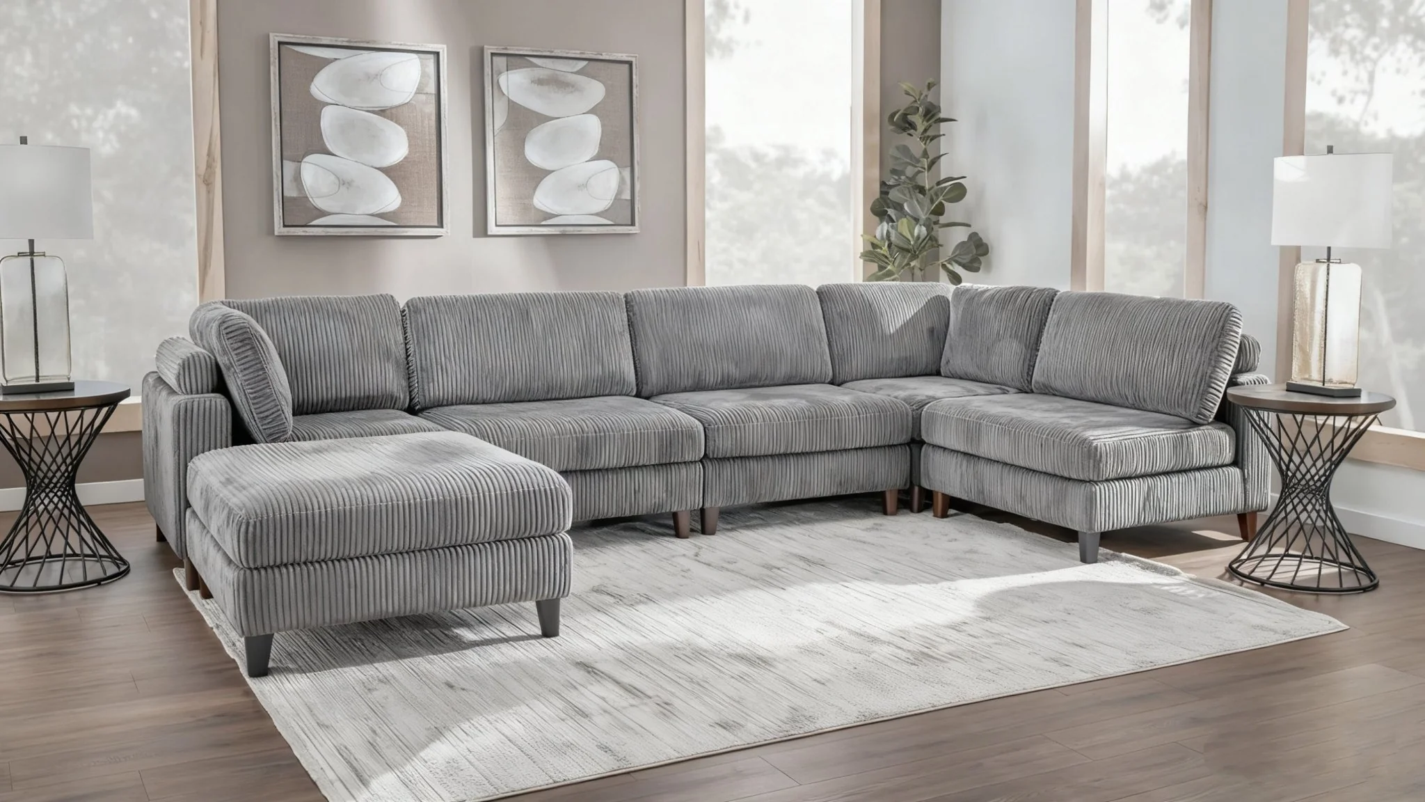 Modular 10ft Wide Corduroy Sofa – Modern Room Furniture with Plush Texture - Image 14