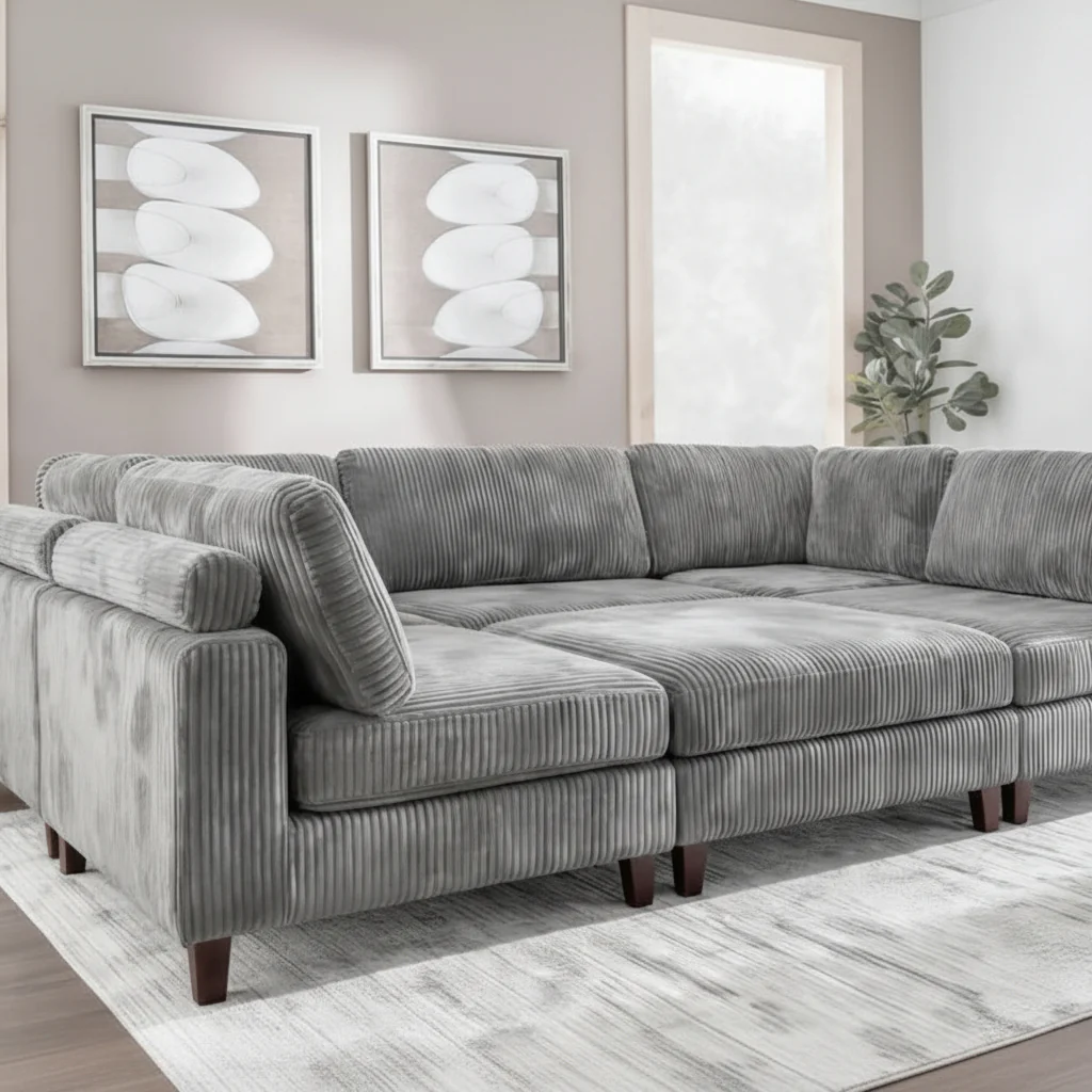 Modular 10ft Wide Corduroy Sofa – Modern Room Furniture with Plush Texture - Image 15
