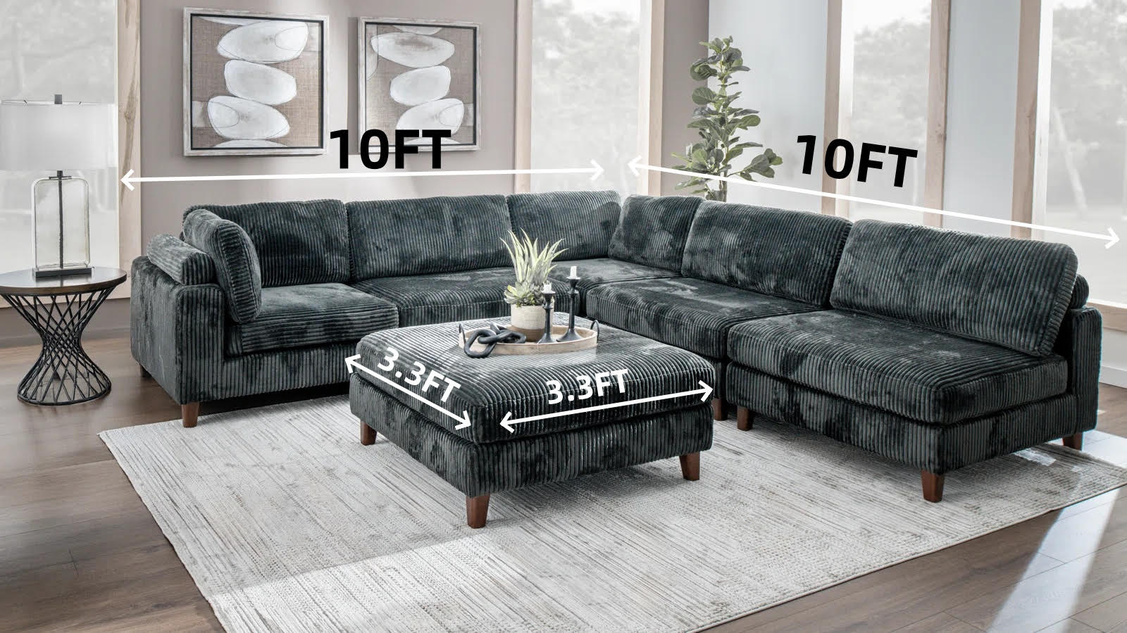 Modular 10ft Wide Corduroy Sofa – Modern Room Furniture with Plush Texture - Image 6