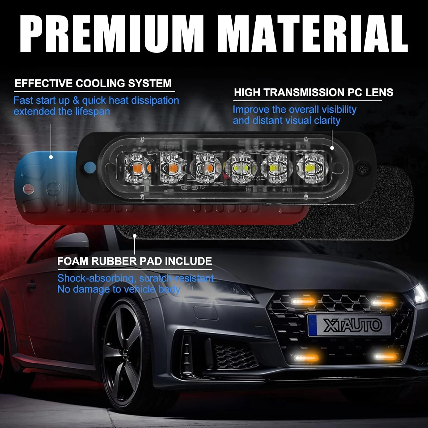 10PCS 6 LED Emergency Strobe Warning Lights Amber White 18 Flash Modes 12V 10PCSL - Image 2