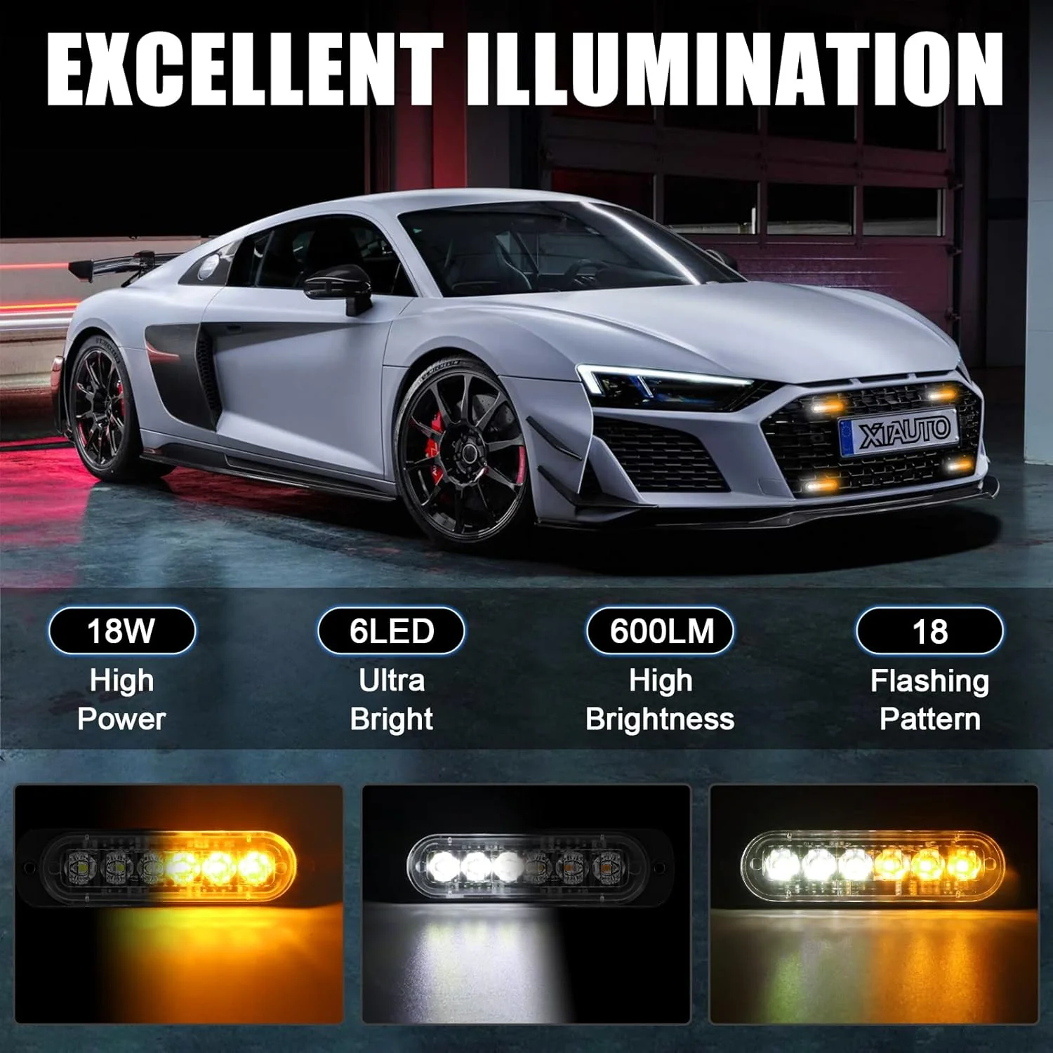 10PCS 6 LED Emergency Strobe Warning Lights Amber White 18 Flash Modes 12V 10PCSL - Image 3
