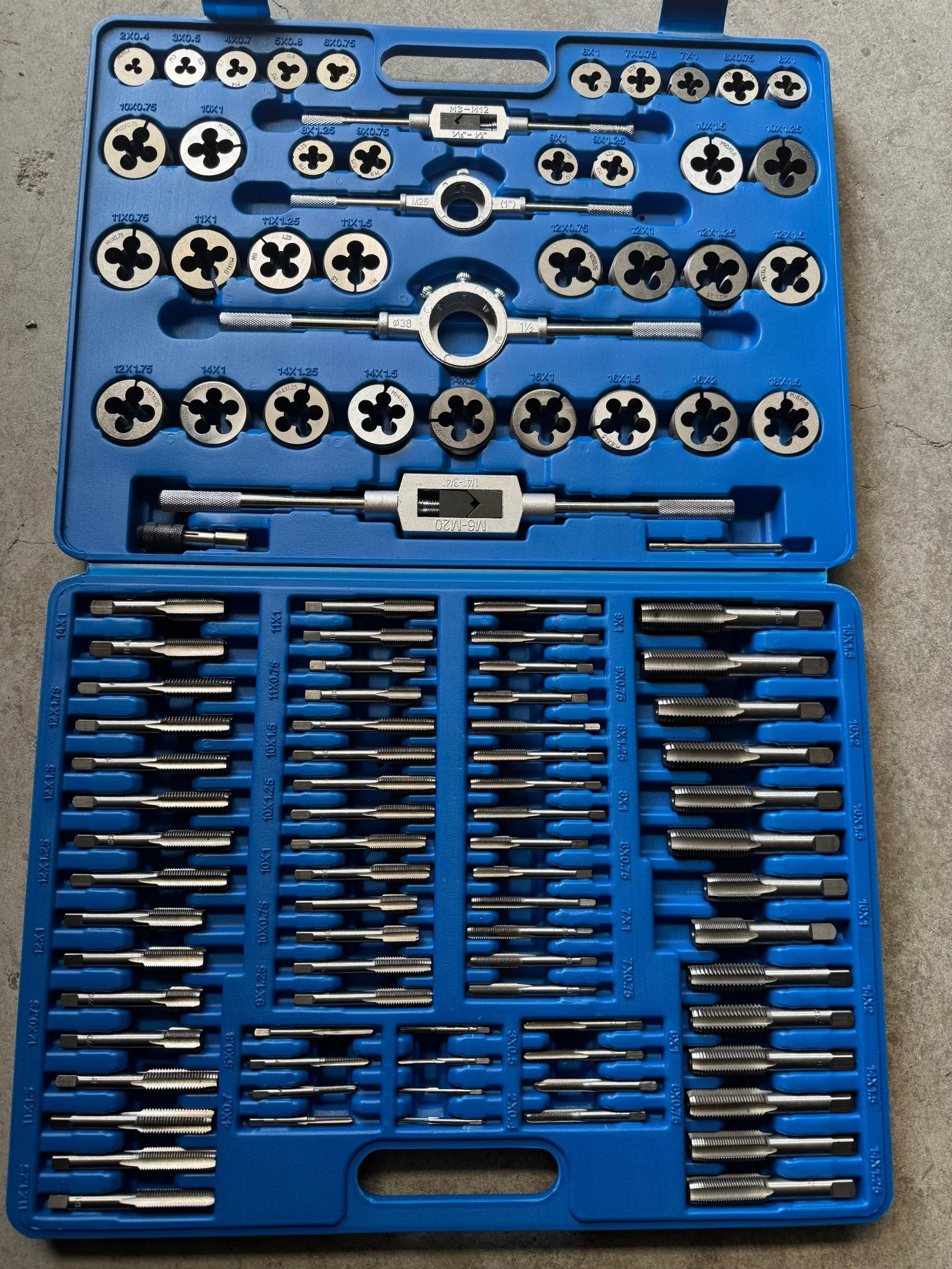 110-Piece Tap and Die Set | Tungsten Steel Metric & SAE Thread Cutting Kit with Tap & Die Holders – Professional Threading Tool Set 523556