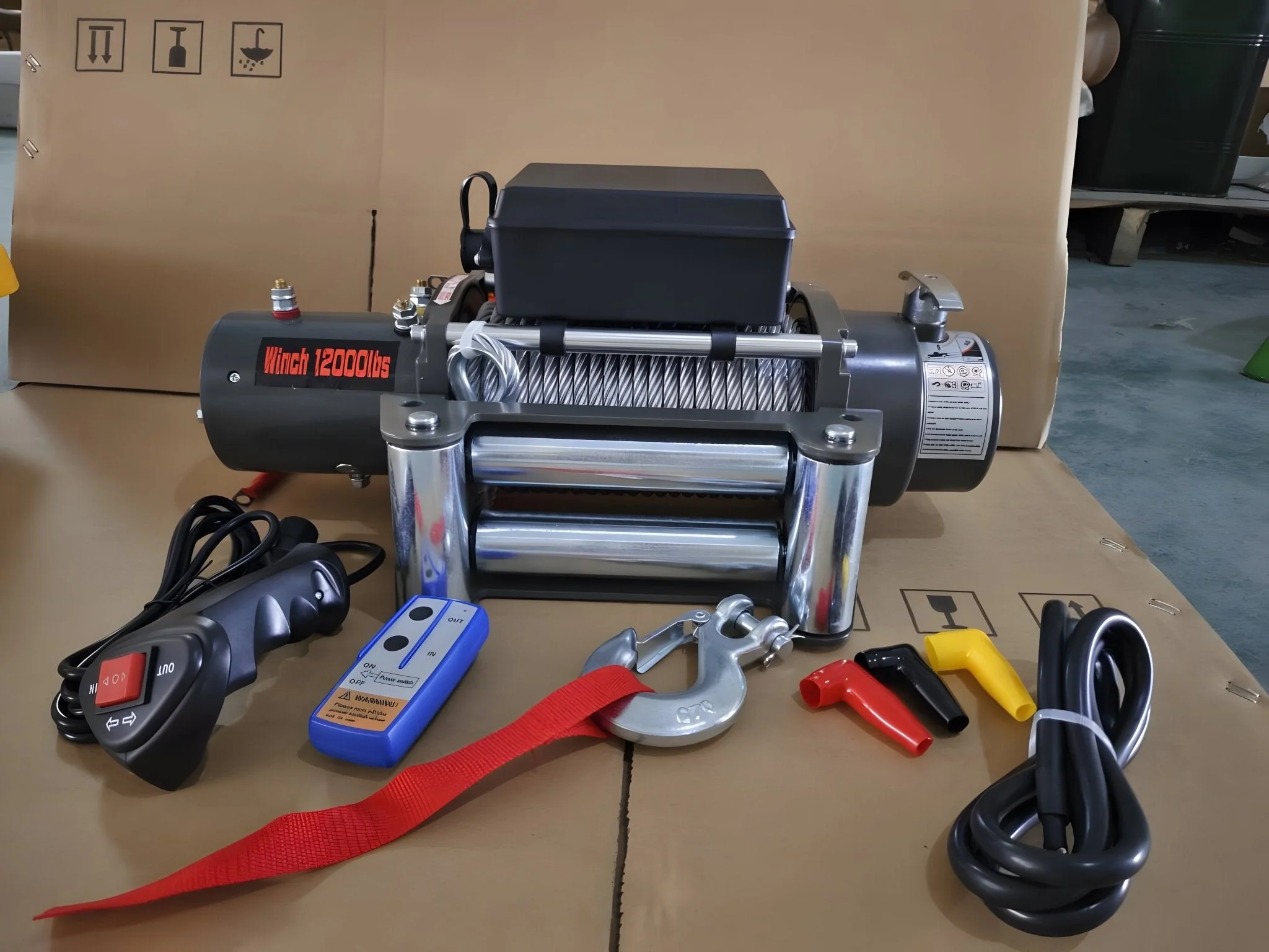 12,000 lb Electric Winch – 12V, 6.6HP, Wireless Remote, 3-Stage Gear K12000