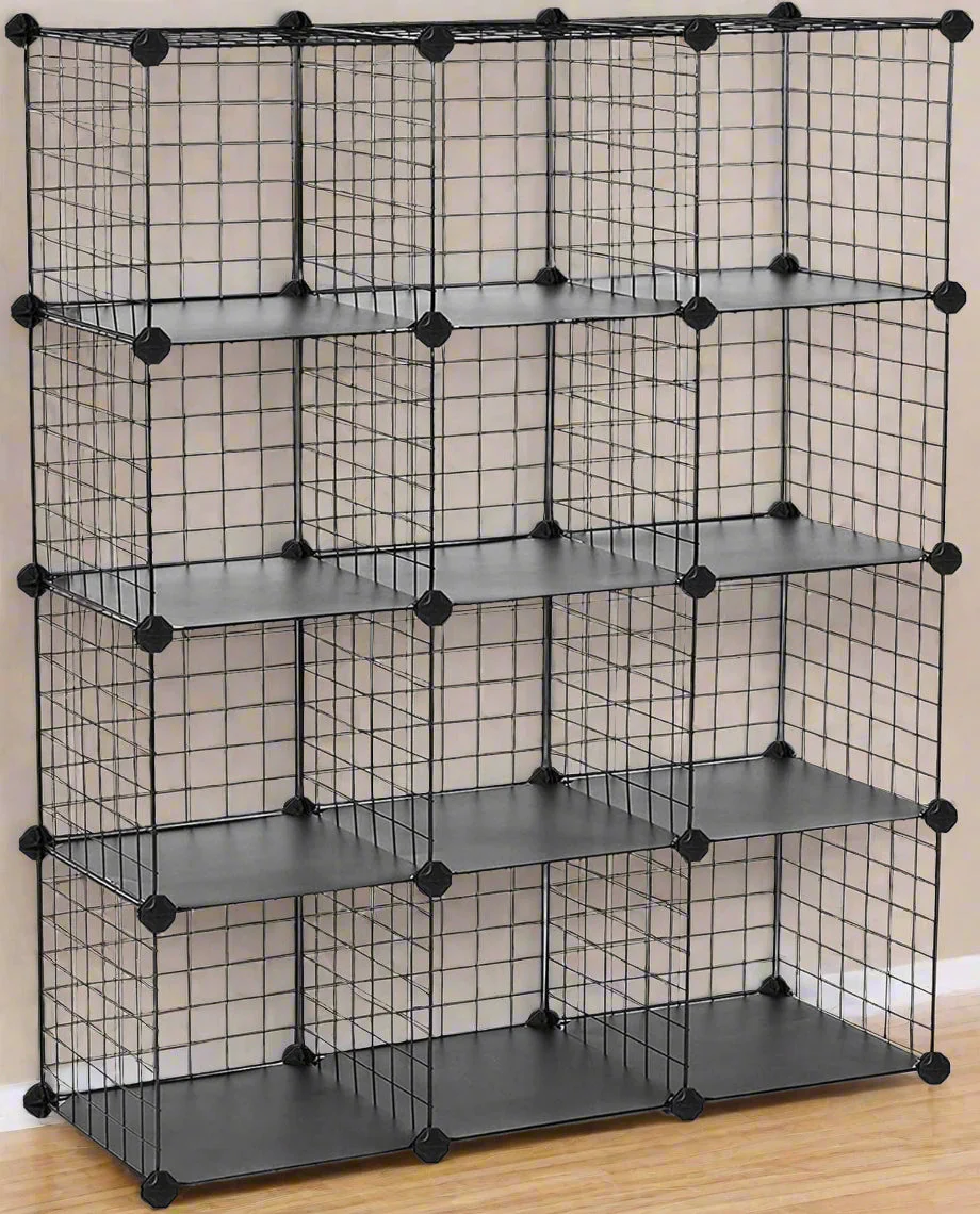 NEW 12-Cube Wire Grid Storage Organizer with Solid Base – Closet & Home Storage Solution S3019B