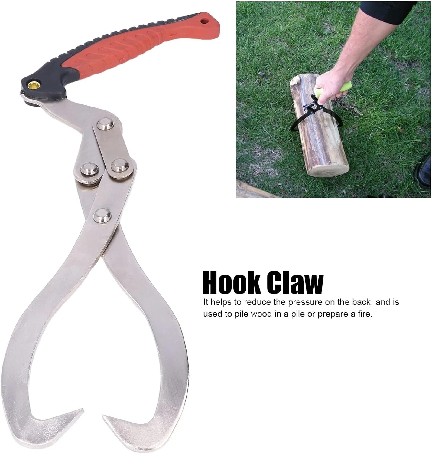 12″ Log Tongs & Grapple Hook – Firewood Lifting Tool S1211 - Image 3