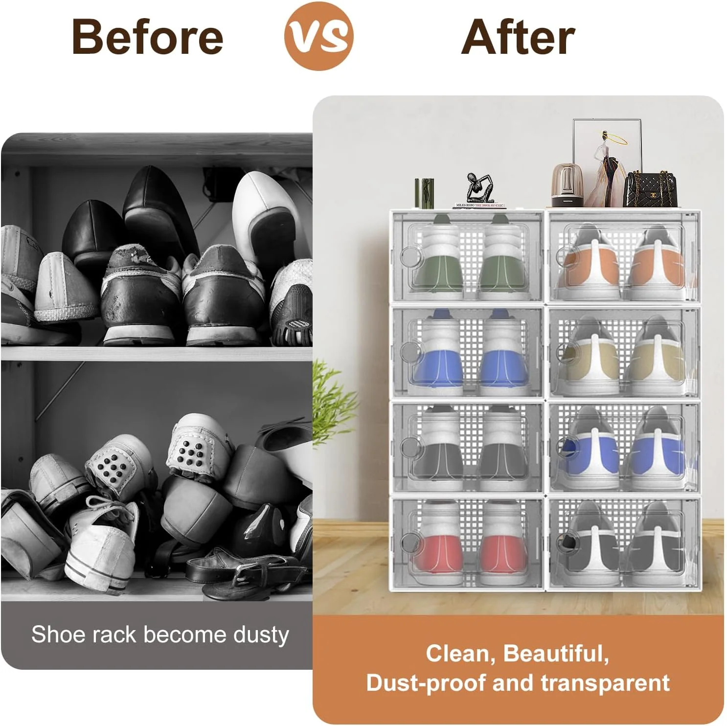 12-Pack Stackable Shoe Storage Boxes – Clear Organizer Bins for Shoes & Accessories | SKU: S1312 - Image 5