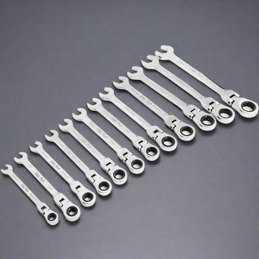 12-Piece SAE Folding Ratchet Wrench Set – Heavy-Duty Chrome-Plated Tools | Model S1124