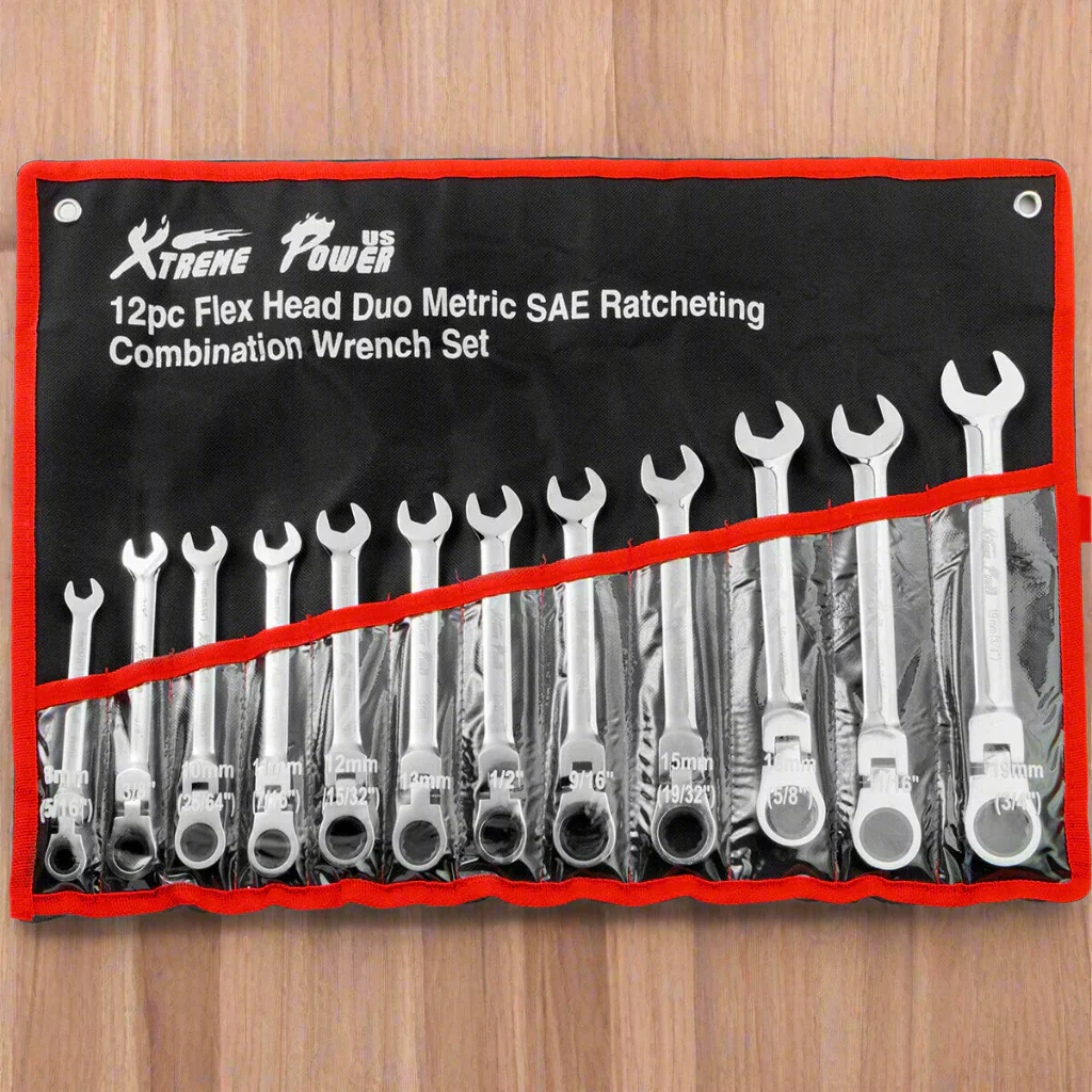 12-Piece SAE Folding Ratchet Wrench Set – Heavy-Duty Chrome-Plated Tools | Model S1124 - Image 2