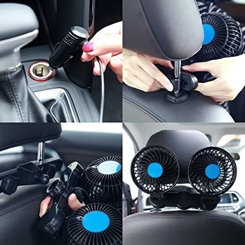 12V Dual Head Car Fan – Adjustable Cooling for Pets & Rear Passengers | 360° Rotating Vehicle Fan 713628 - Image 5
