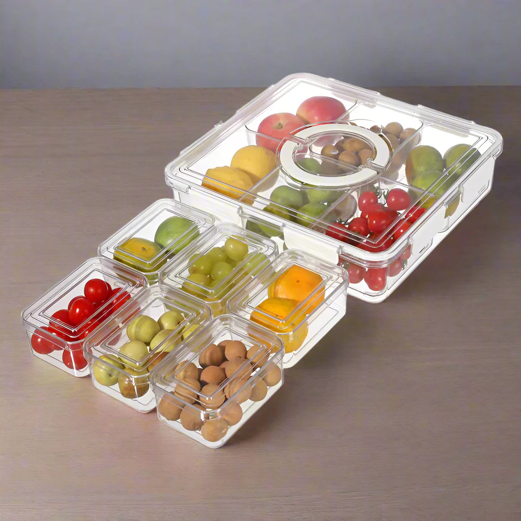 13-Piece Fruit Platter Snack Containers with Lid & Handle – Clear Plastic, Rectangular | SKU: S1262