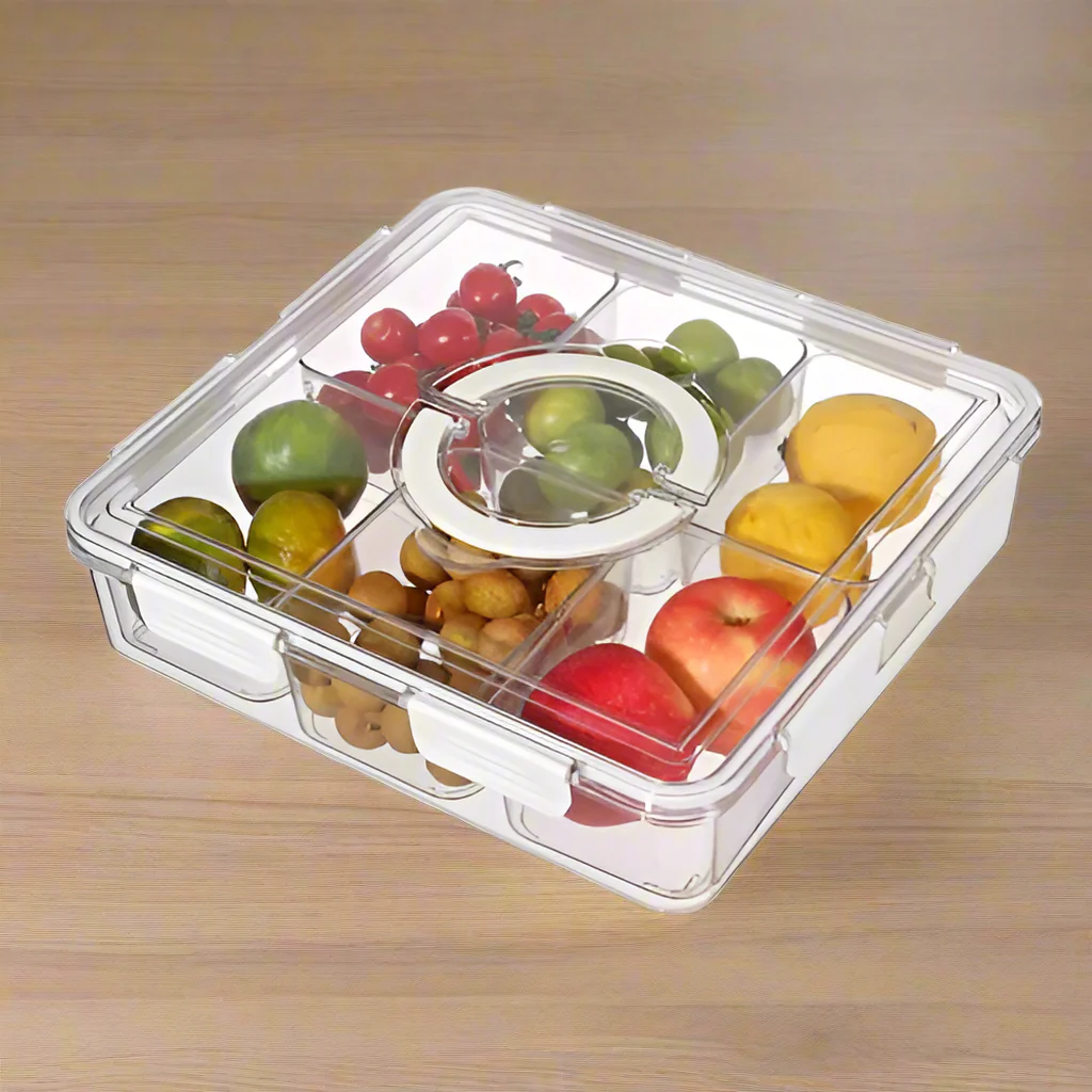 13-Piece Fruit Platter Snack Containers with Lid & Handle – Clear Plastic, Rectangular | SKU: S1262 - Image 2