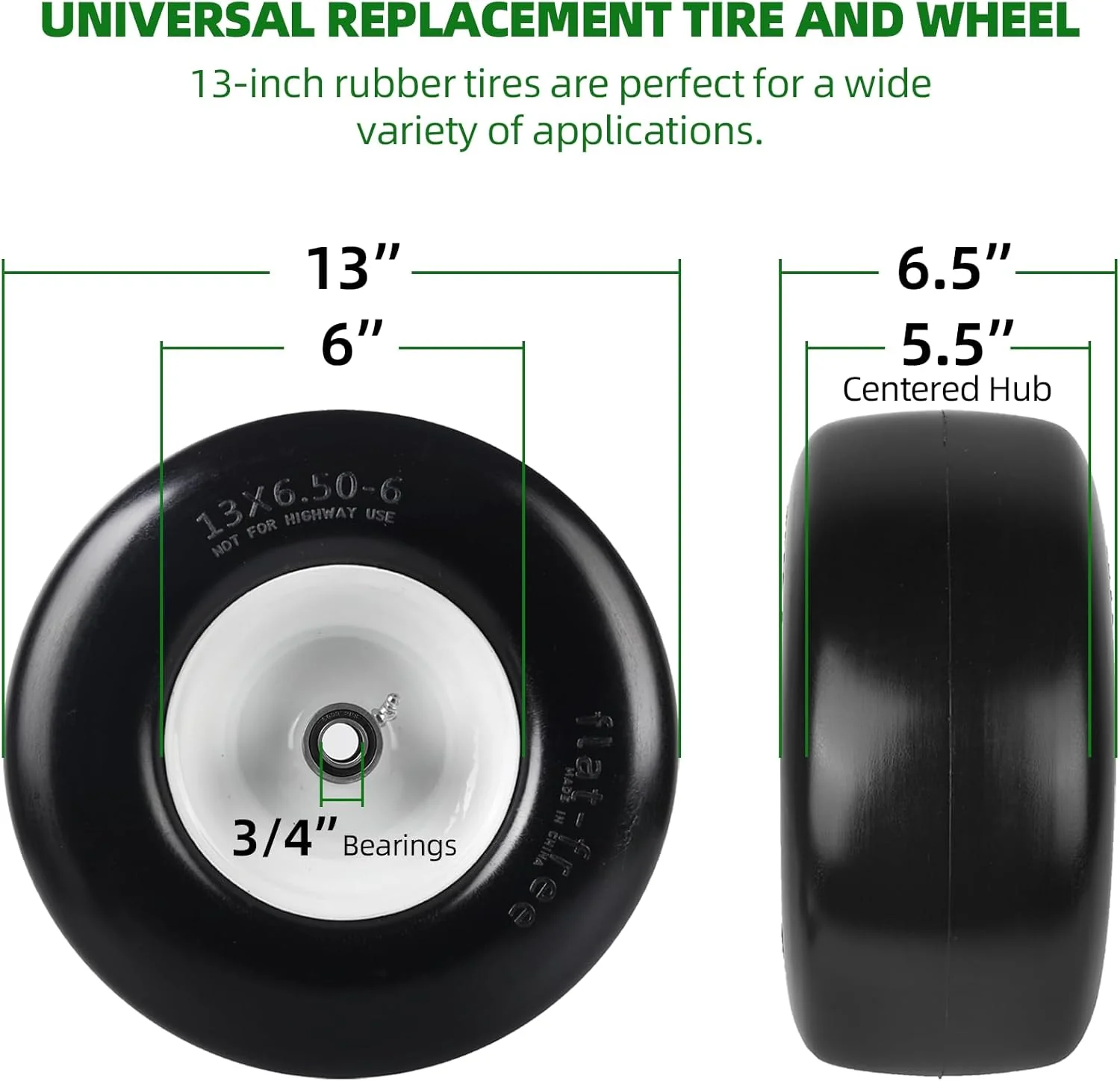 13x6.50-6 Lawn Mower Tires (2-Pack) – Wide-Profile Tubeless Front Tires for Zero-Turn Mowers – T1365062PK - Image 2
