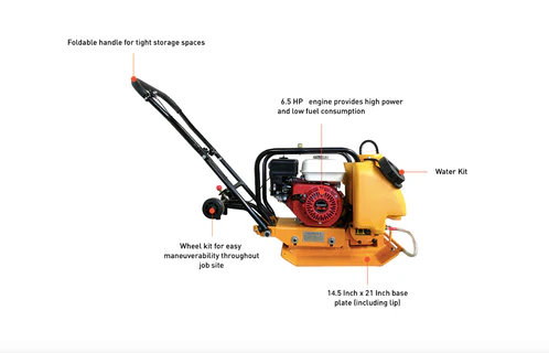 14” Plate Compactor – 6.5HP Vibratory Tamper with Wheels & Water Tank-C75HC - Image 3