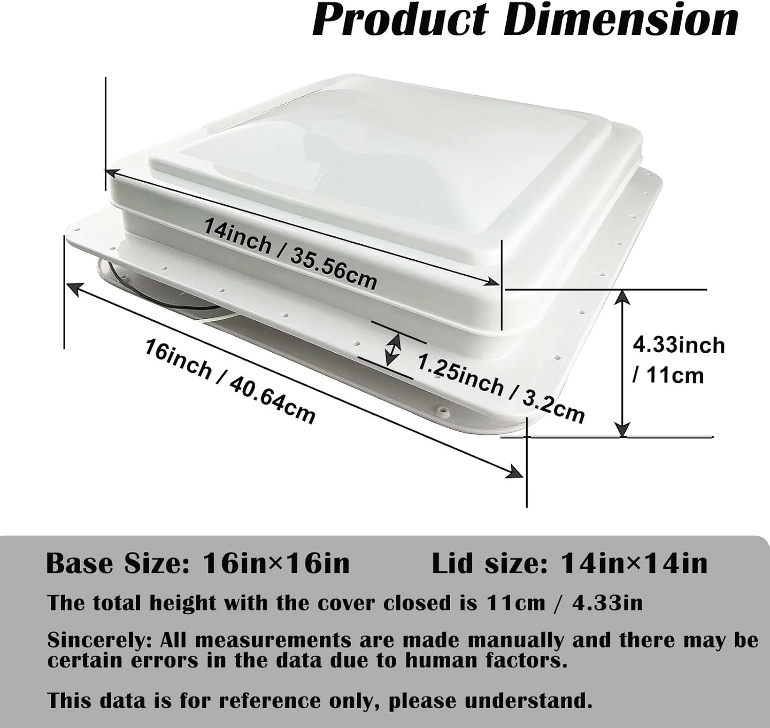 14" RV Roof Vent with Fan – Universal Fit for Camper, Trailer, Motorhome, VK100M - Image 3