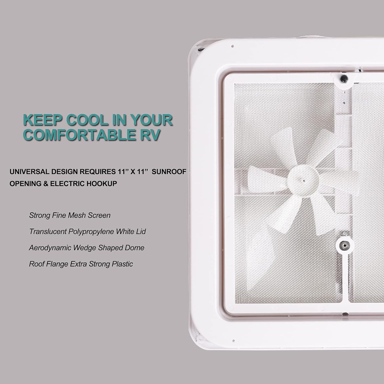 14" RV Roof Vent with Fan – Universal Fit for Camper, Trailer, Motorhome, VK100M - Image 4