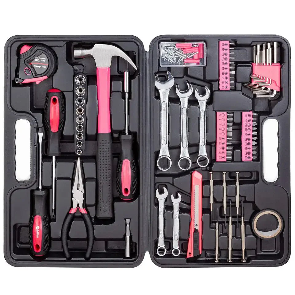 148-Piece Home Tool Kit Red – Household Repair Set with Hammer, Wrenches, Screwdrivers & Case HTG01R