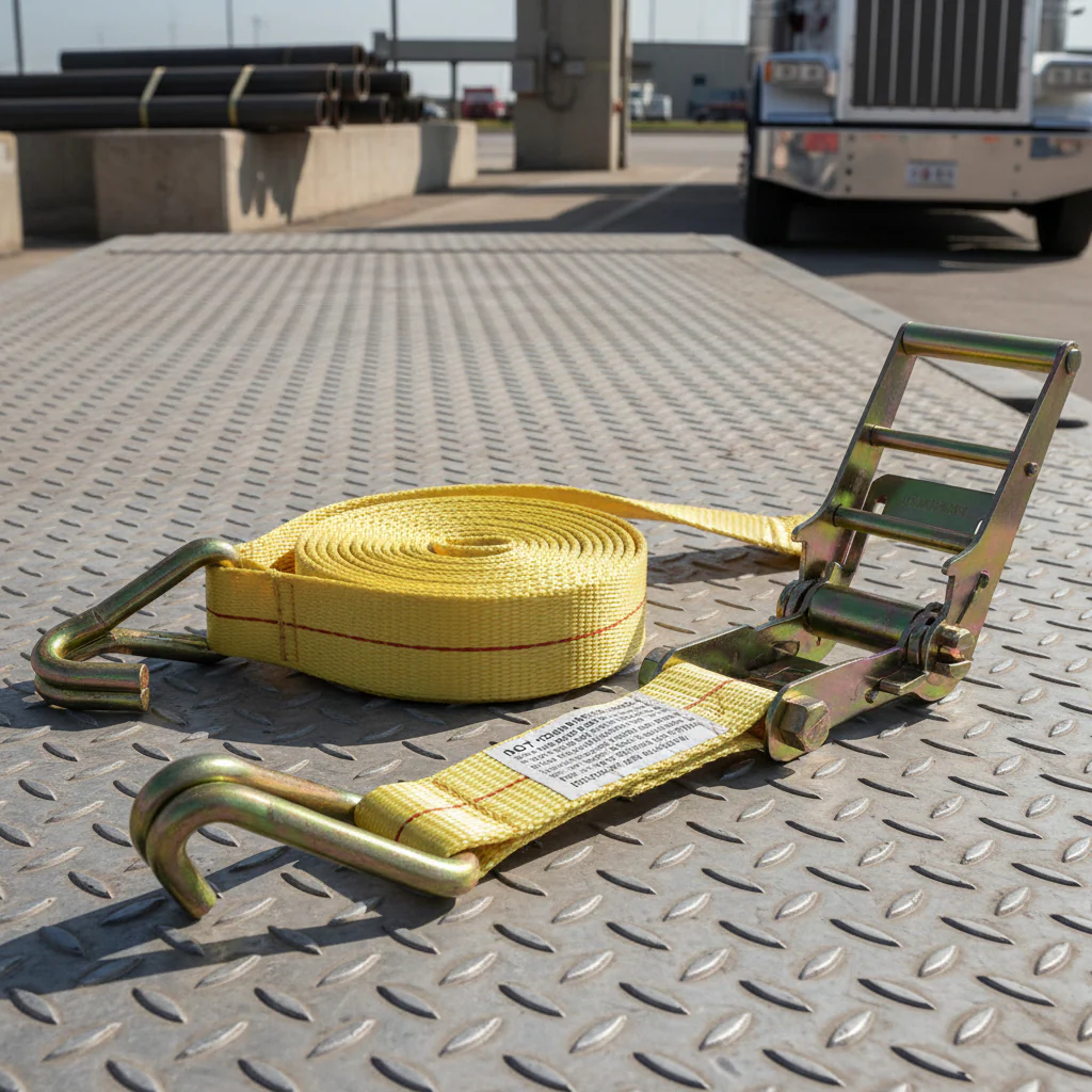 15,000 lb J-Hook Ratchet Strap 3" x 30' – Heavy-Duty Nylon Tie-Down