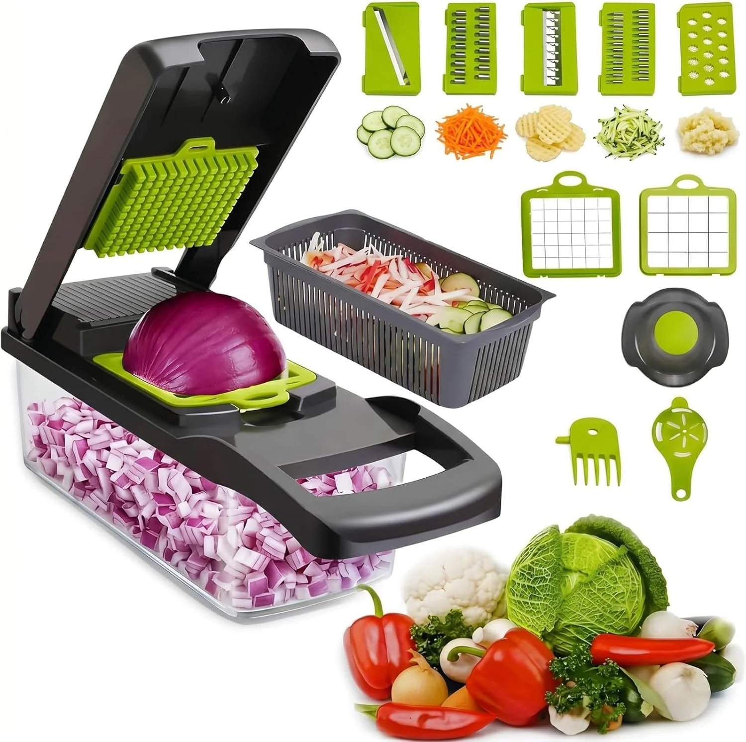 15-in-1 Vegetable Chopper & Slicer Set – Mandoline Cutter with Blades, Peeler & Container | S1310