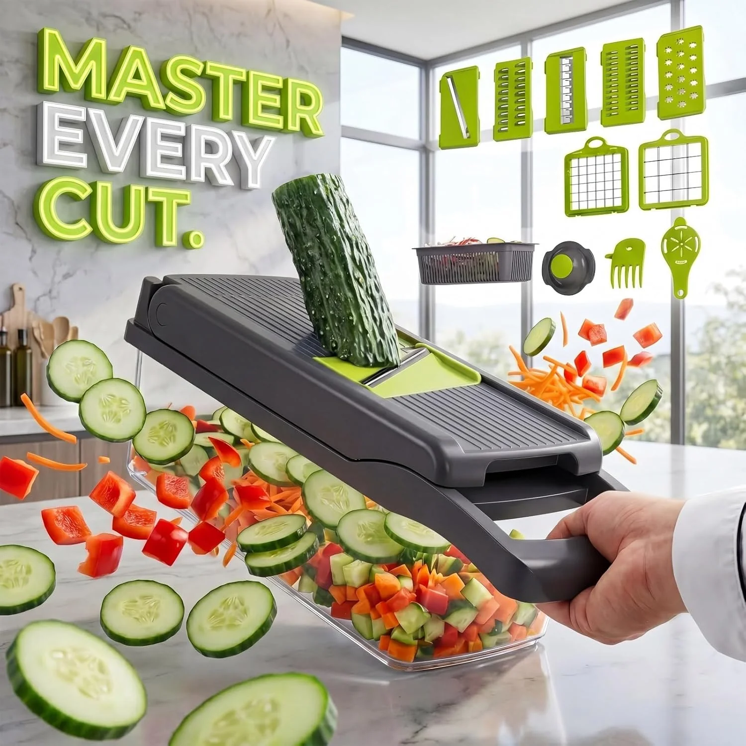 15-in-1 Vegetable Chopper & Slicer Set – Mandoline Cutter with Blades, Peeler & Container | S1310 - Image 6