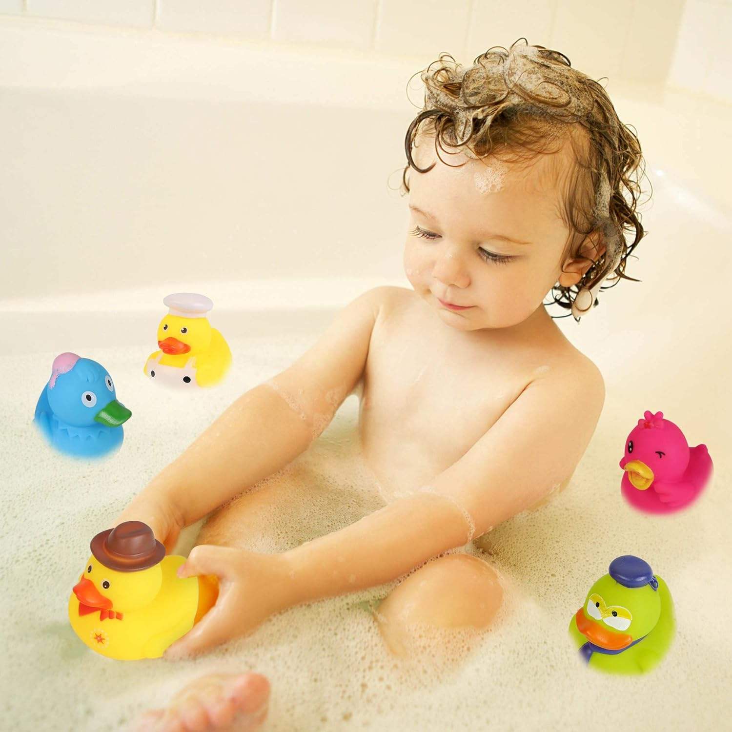 15-Piece Mini Rubber Duck Whistling Bath Toy Set Mixed Colours JY475180 - Image 4