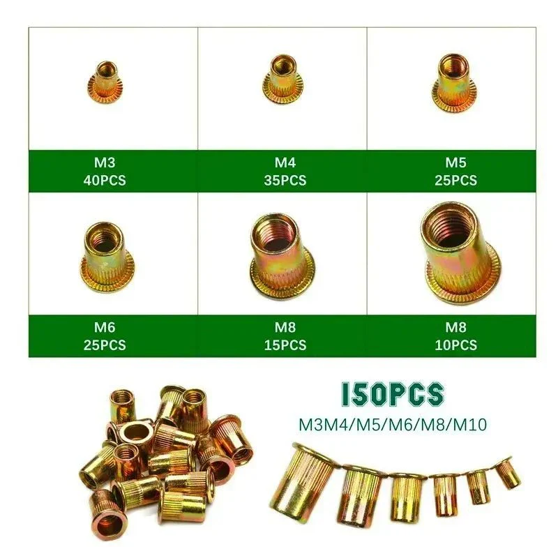 150pcs M3 M4 M5 M6 M8 M10 Carbon Steel Rivet Nut Assortment FS010260-02 - Image 5