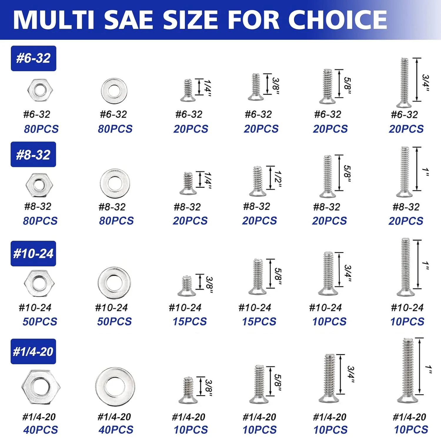 1575 PCS Stainless Steel Nuts & Bolts Assortment Kit with Screws, Washers & Organizer Box – STY01575 - Image 6