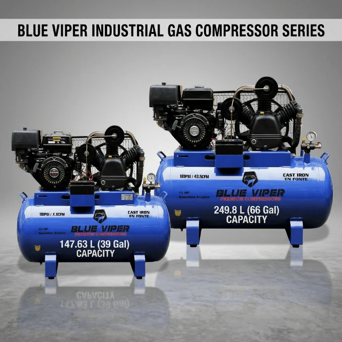 15HP & 13 HP Gas Air Compressor with Electric Start – 66 & 39 Gallon Tank Options | Heavy-Duty Portable Unit - Image 4