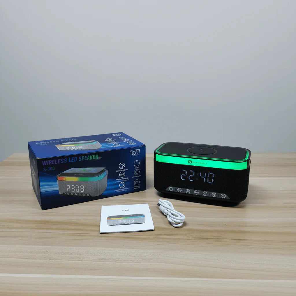 15W Wireless Charger Bluetooth Speaker Alarm Clock RGB LED Light USB TF FM B805