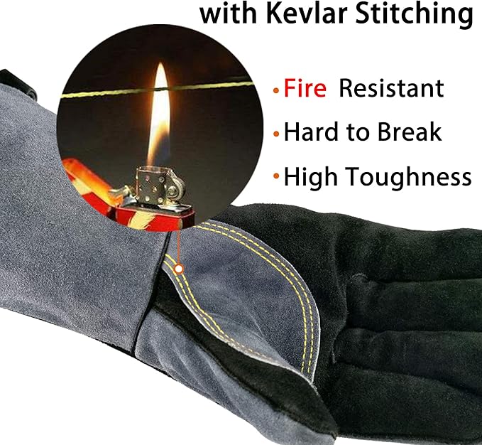 16 Inch Heat Resistant Leather Welding BBQ Gloves 932°F Fire Protection LGW169 - Image 3