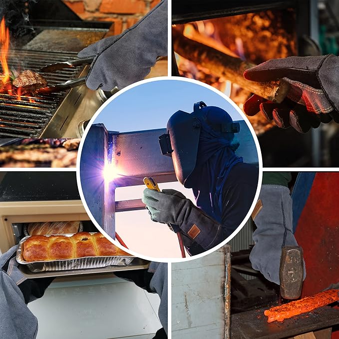 16 Inch Heat Resistant Leather Welding BBQ Gloves 932°F Fire Protection LGW169 - Image 5