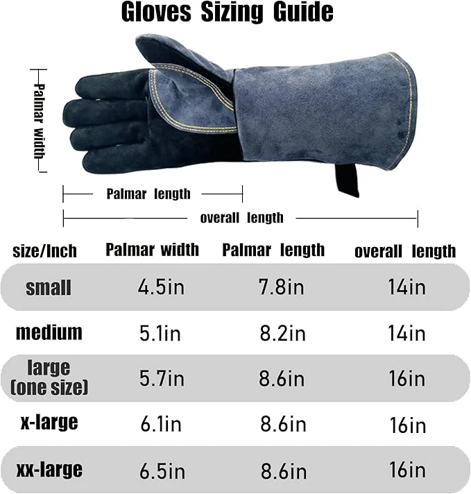 16 Inch Heat Resistant Leather Welding BBQ Gloves 932°F Fire Protection LGW169 - Image 6
